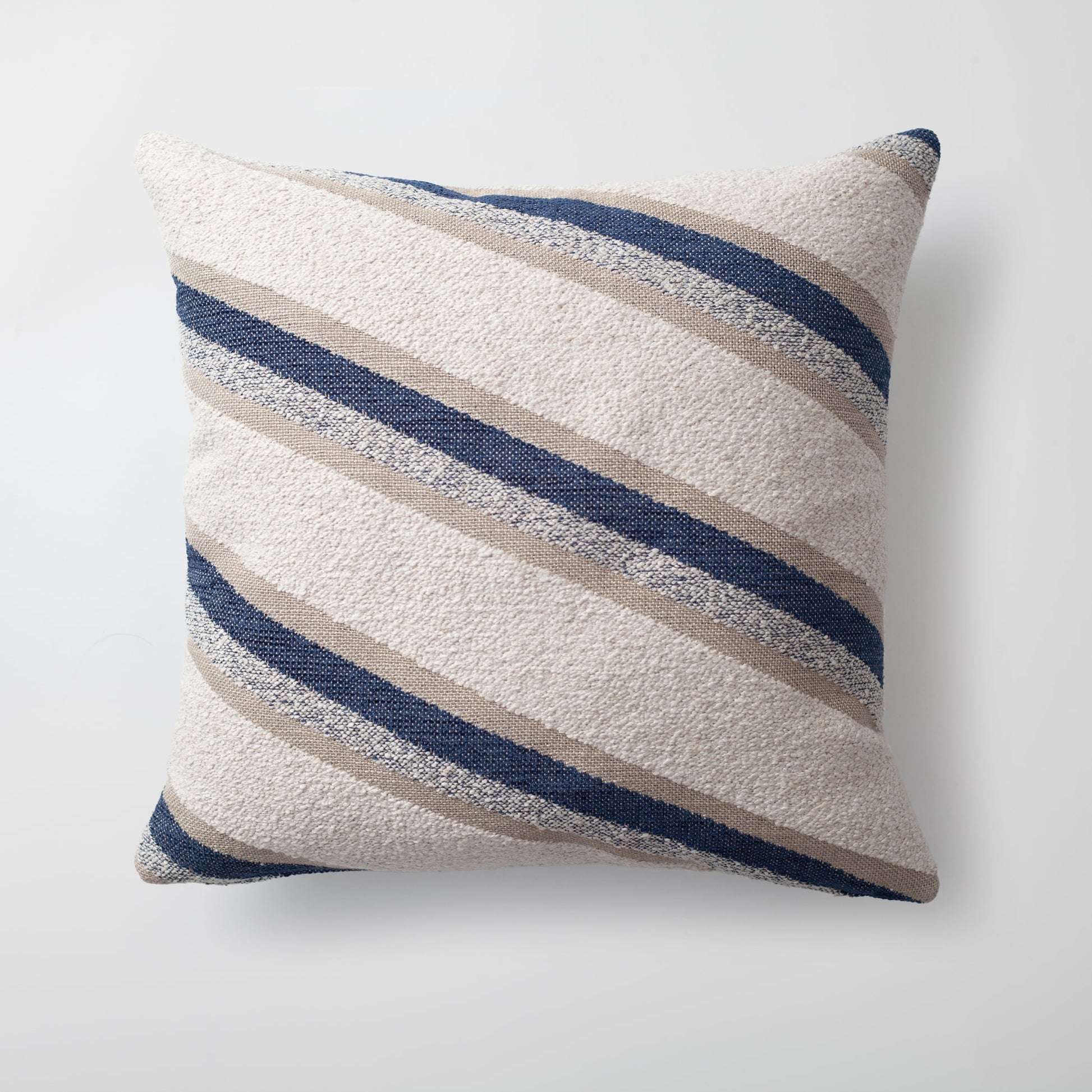 Oblique | Navy Blue Striped Boucle Textured Square 20''x20'' Throw Pillow Cover