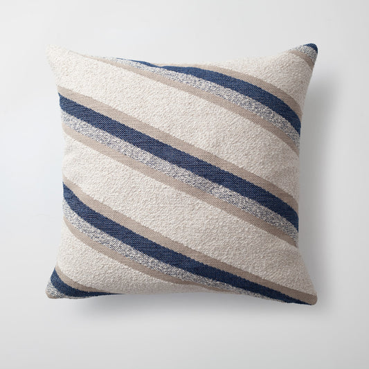Oblique | Navy Blue Striped Boucle Textured Square 20''x20'' Throw Pillow Cover