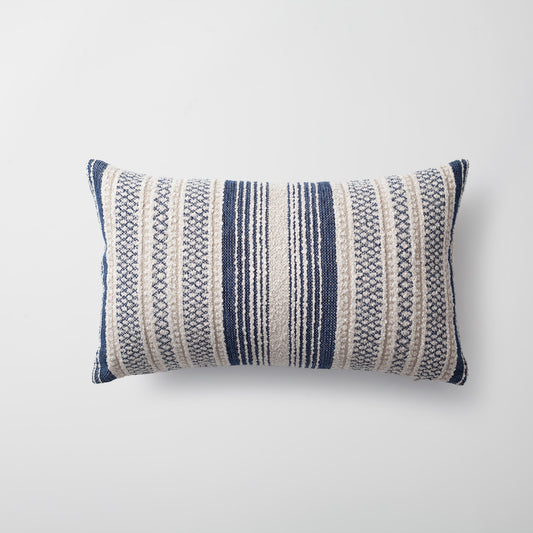 Gobi | Navy Blue Striped Textured Lumbar 12''x20'' Throw Pillow Cover