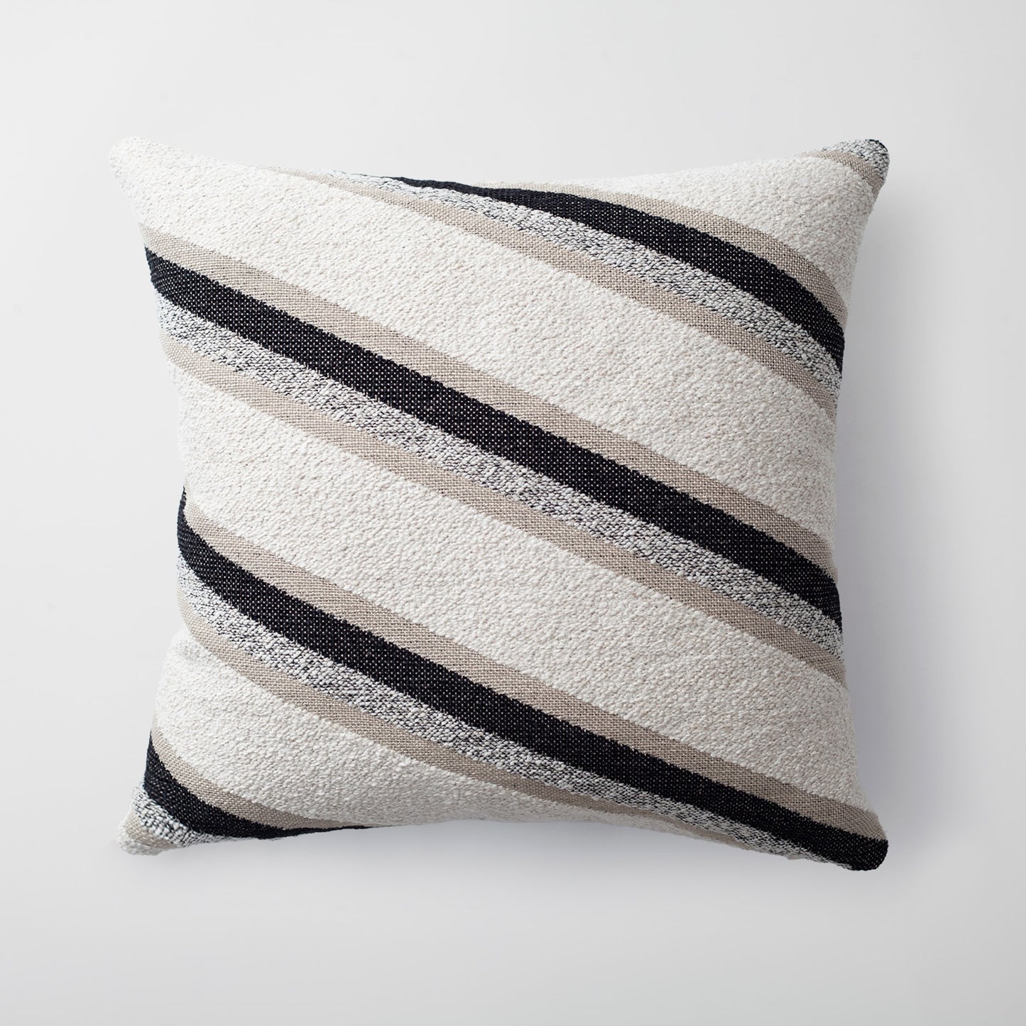 Oblique | Black and White Striped Boucle Textured Square 20''x20'' Throw Pillow Cover