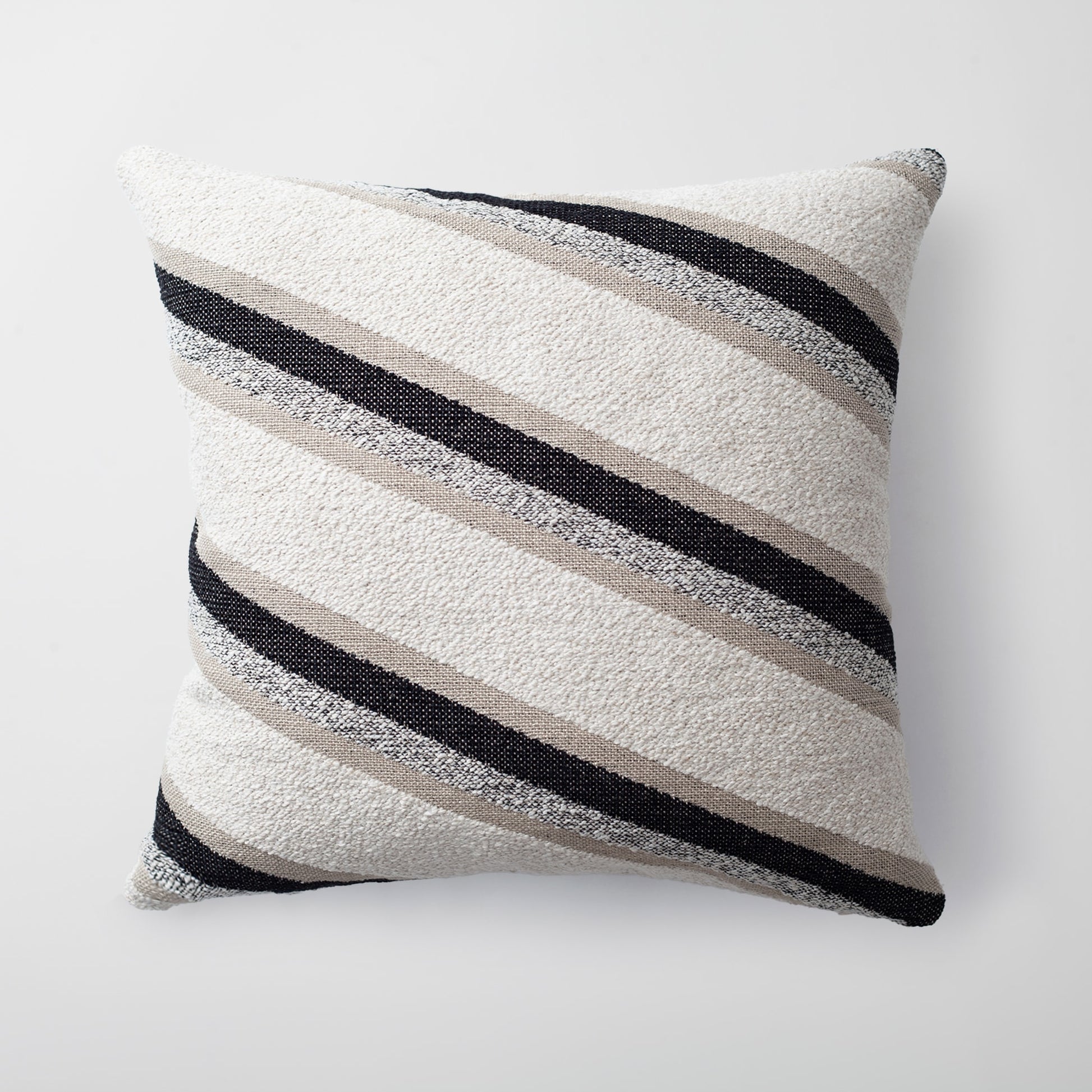 Oblique | Black and White Striped Boucle Textured Square 20''x20'' Throw Pillow Cover