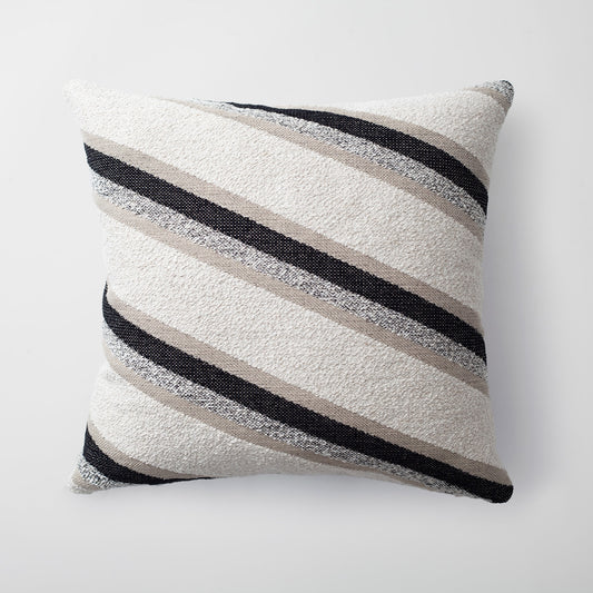 Oblique | Black and White Striped Boucle Textured Square 20''x20'' Throw Pillow Cover