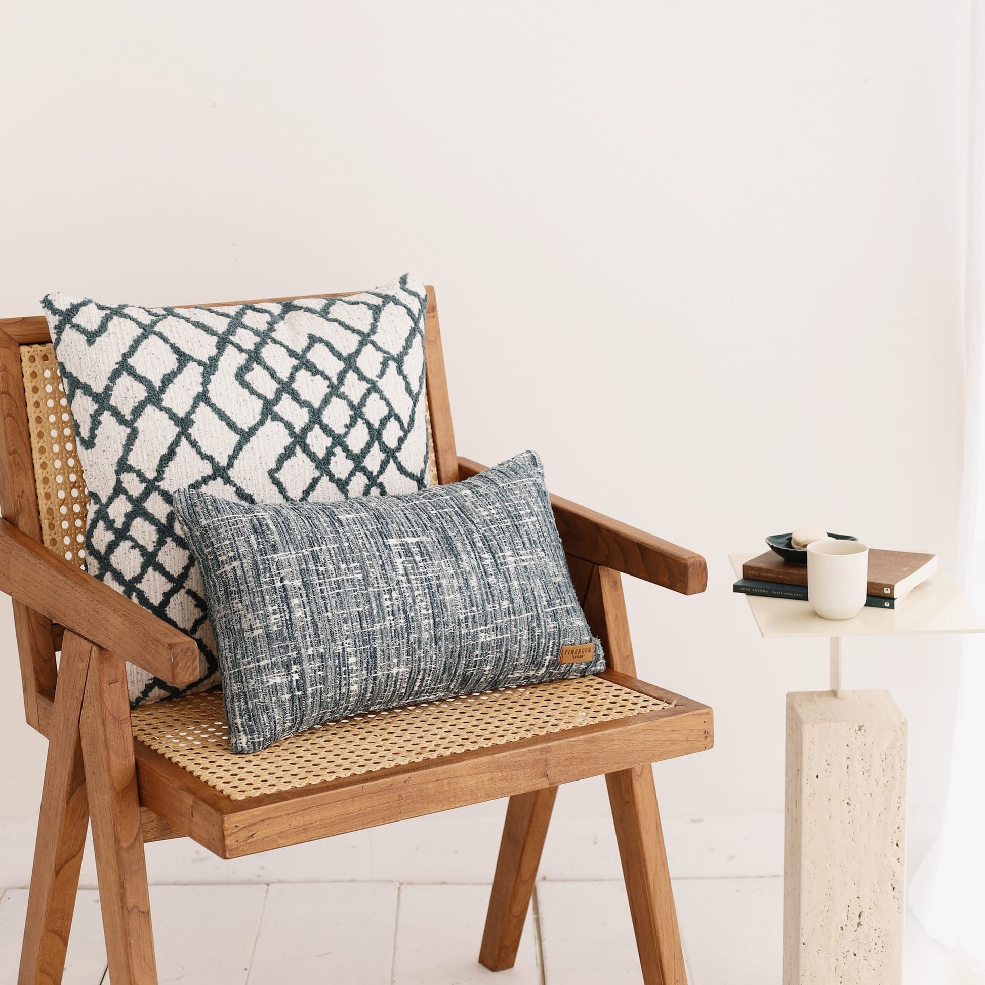 Maya | Teal Blue Kilim Patterned Tribal Boho Textured Square 20''x20'' Throw Pillow Cover