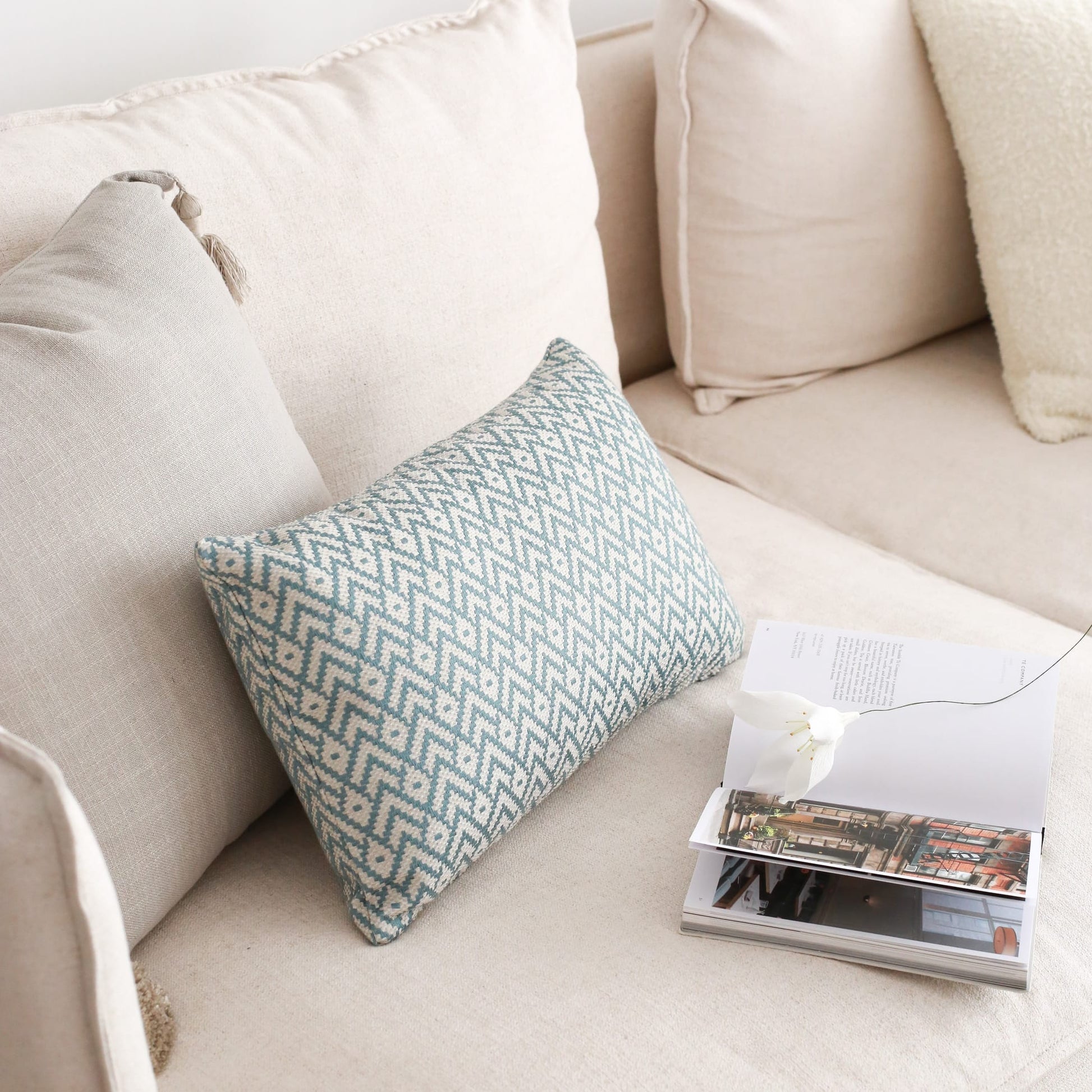 Gusto | Mint Blue Modern Small-Scale Patterned Lumbar 12''x20'' Throw Pillow Cover