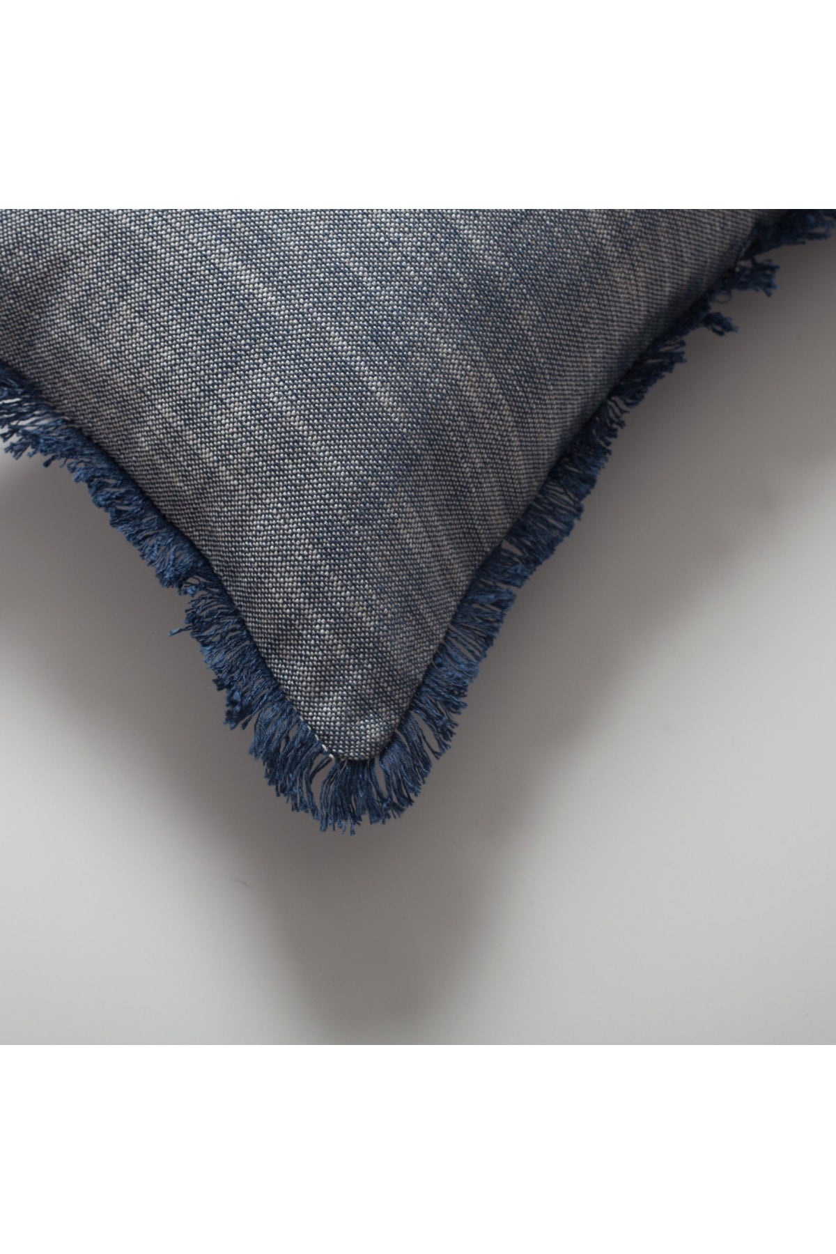 Soho | Navy Blue Neutral Solid Linen-Blend Fringed Lumbar 12''x20'' Throw Pillow Cover
