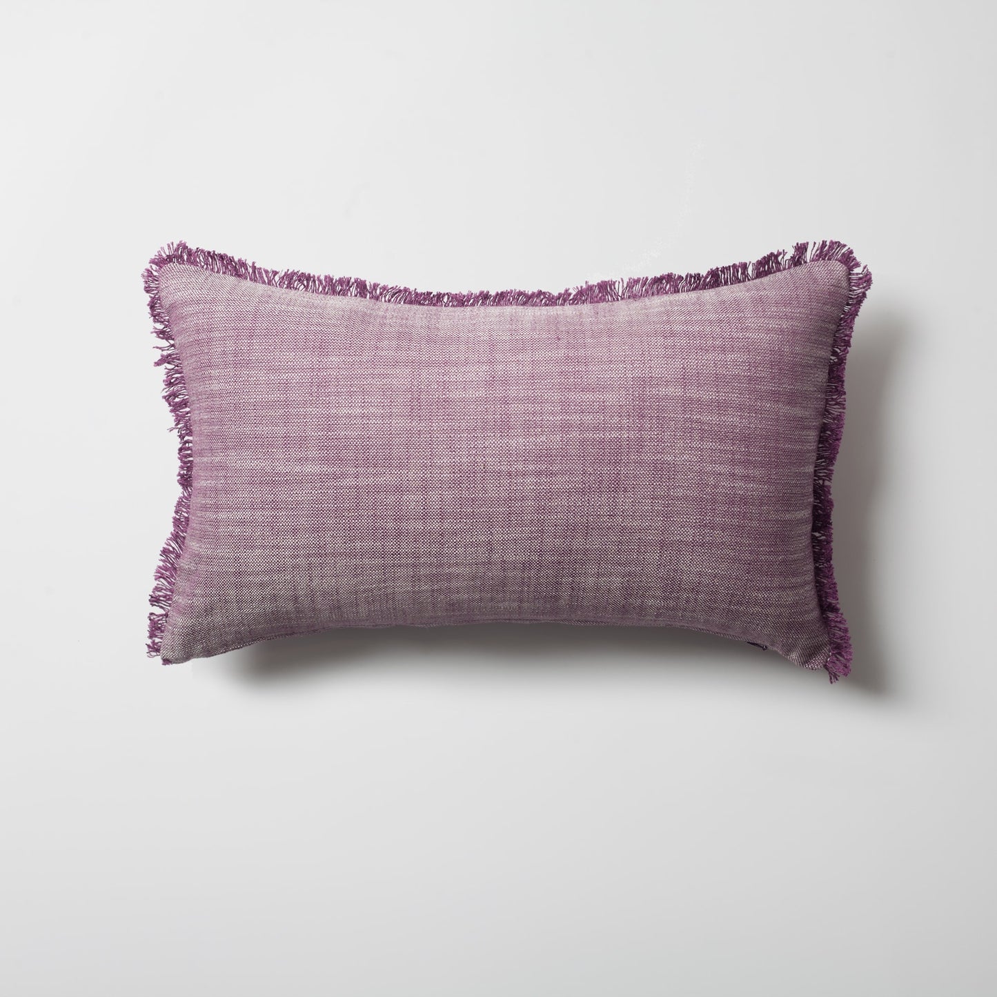 Soho | Purple Neutral Solid Linen-Blend Fringed Lumbar 12''x20'' Throw Pillow Cover