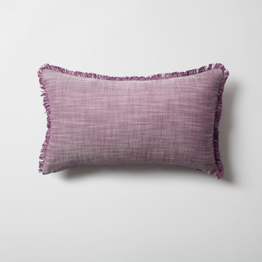 Soho | Purple Neutral Solid Linen-Blend Fringed Lumbar 12''x20'' Throw Pillow Cover
