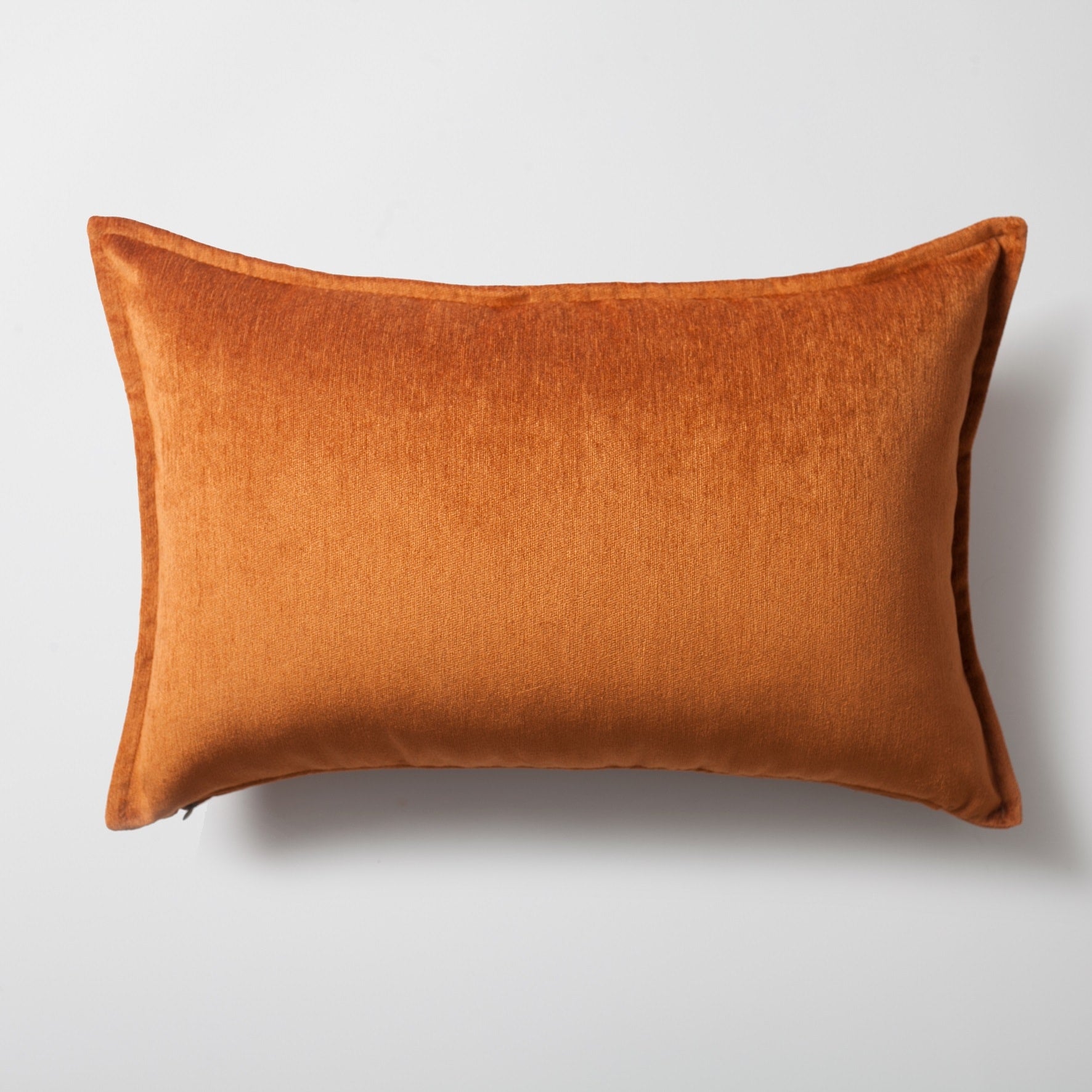 Eliza | Burnt Orange Textured Velvet-Look Flanged Lumbar 16''x24'' Throw Pillow Cover