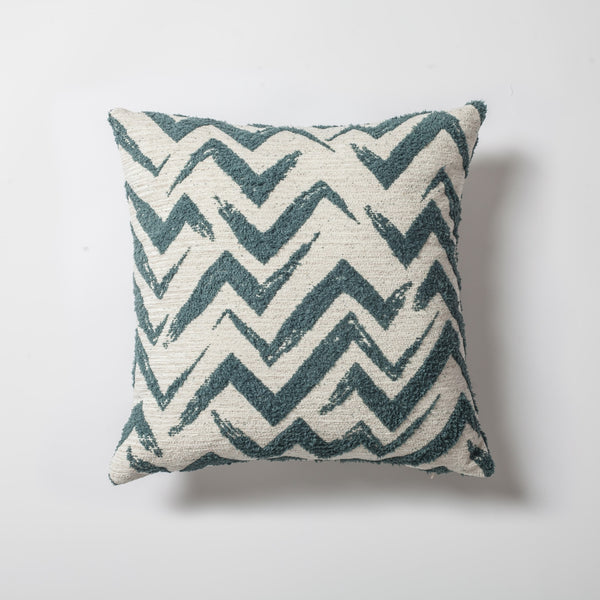 Teal blue geometric chevron textured woven throw pillow cover 18"x18"