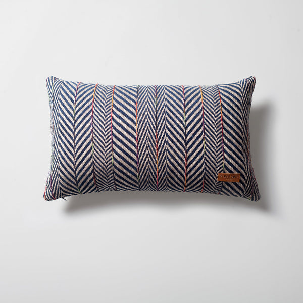 Navy blue textured herringbone stripe lumbar throw pillow cover 12"x20"