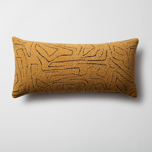 Amorf | Mustard Abstract Minimal Design Textured Long Lumbar 14"x28'' Throw Pillow Cover