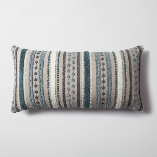 Nomad | Teal Blue Linen Striped Long Lumbar 14"x28" Throw Pillow Cover