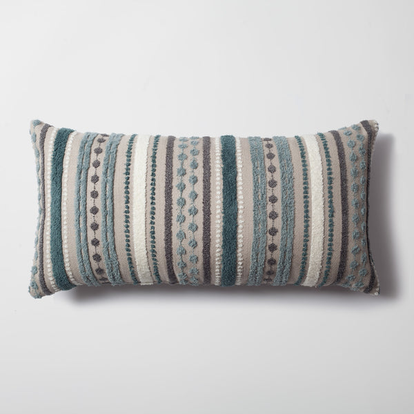 Teal blue linen striped long lumbar throw pillow cover 14"x28"