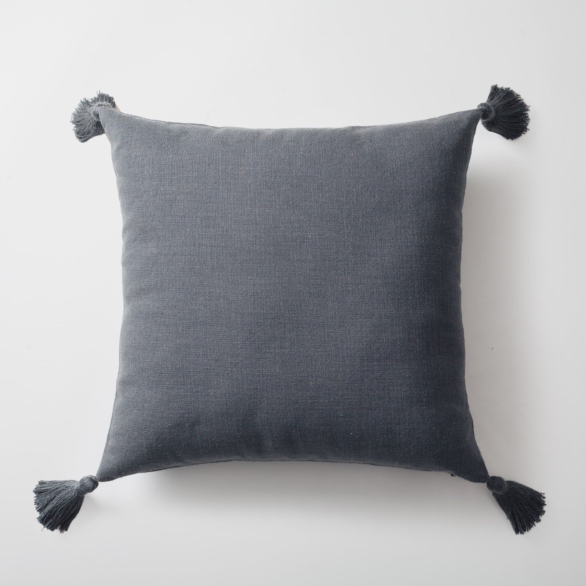 Loom | Dark Gray Solid Neutral Linen Blend Tassel Square 20''x20'' Throw Pillow Cover