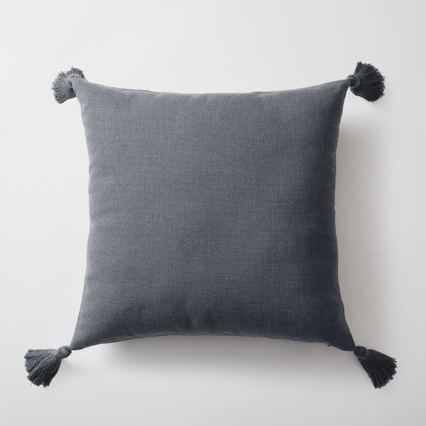 Dark gray solid neutral linen tassel throw pillow cover 20"x20"