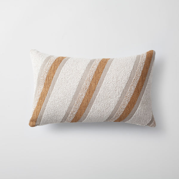 Mustard yellow striped boucle textured lumbar throw pillow cover 12"x20"