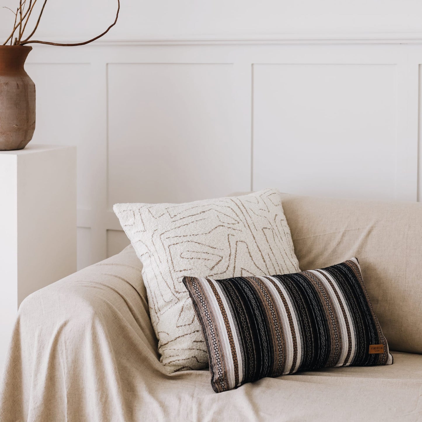 Amorf | Beige Abstract Minimal Design Textured Square 20"x20'' Throw Pillow Cover