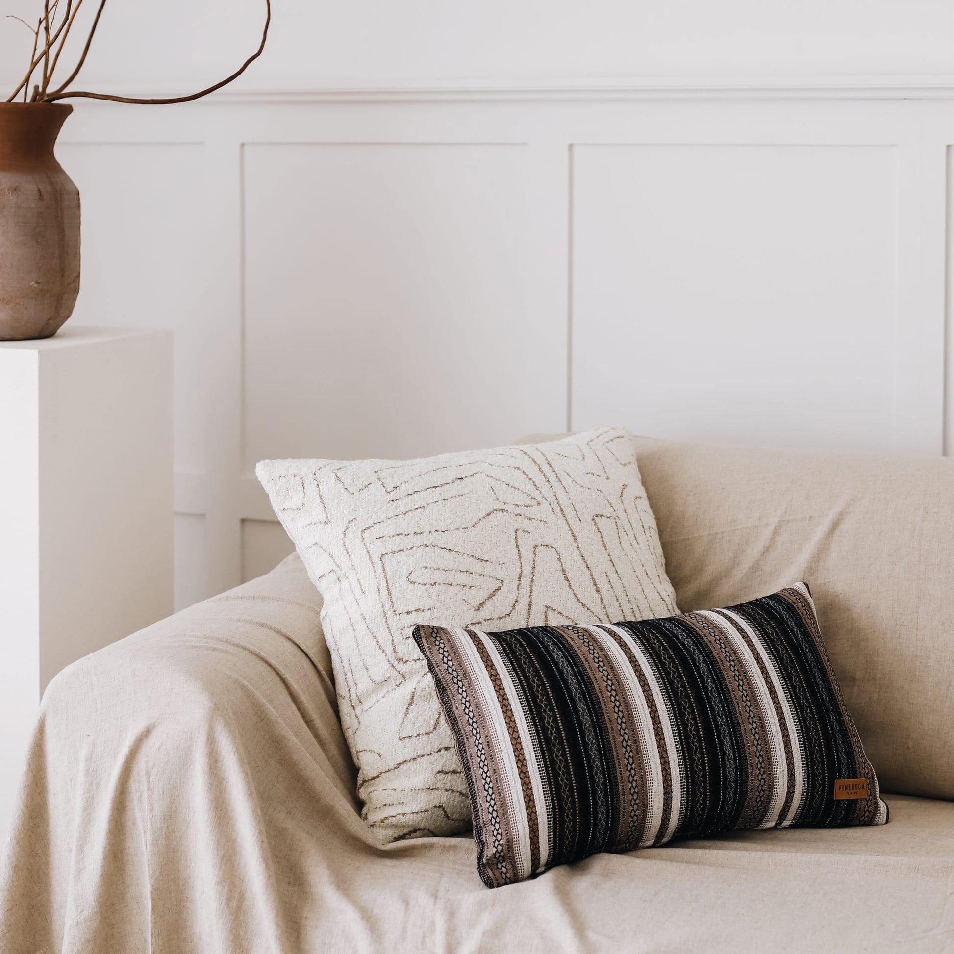 Amorf | Beige Abstract Minimal Design Textured Square 20"x20'' Throw Pillow Cover