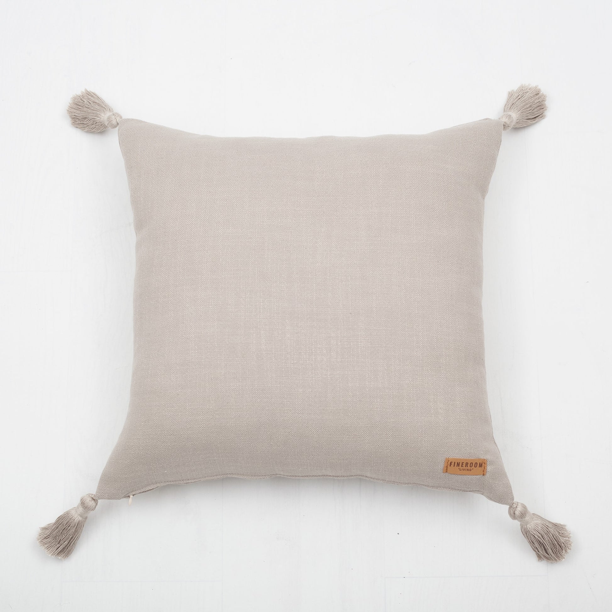 Loom | Taupe Solid Neutral Linen Blend Tassel Square 20''x20'' Throw Pillow Cover