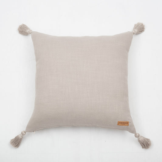 Loom | Taupe Solid Neutral Linen Blend Tassel Square 20''x20'' Throw Pillow Cover