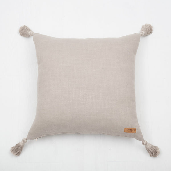Taupe solid neutral linen tassel throw pillow cover 20"x20"
