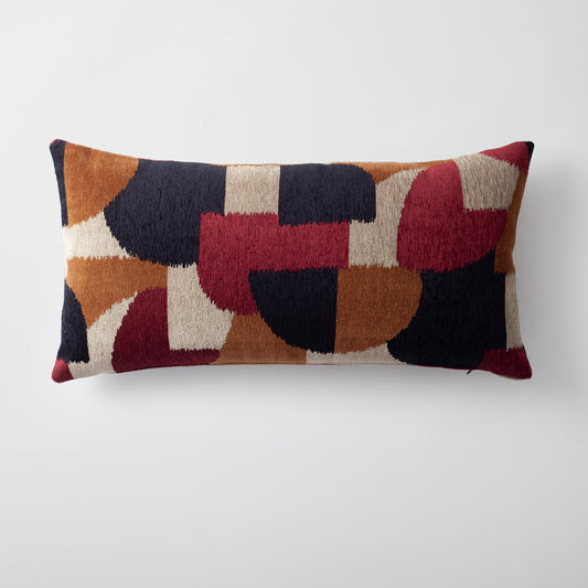 Otto | Burgundy and Rust Modern Geometric Long Lumbar 14"x28" Throw Pillow Cover