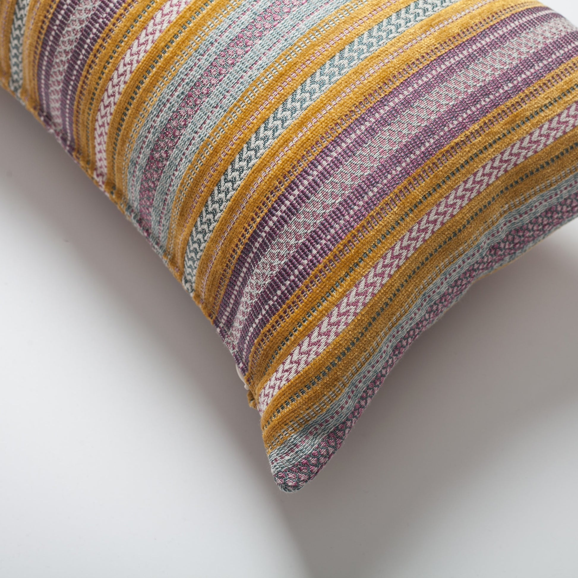 Boho | Yellow Woven Striped Pattern Textured Lumbar 12"x20'' Throw Pillow Cover