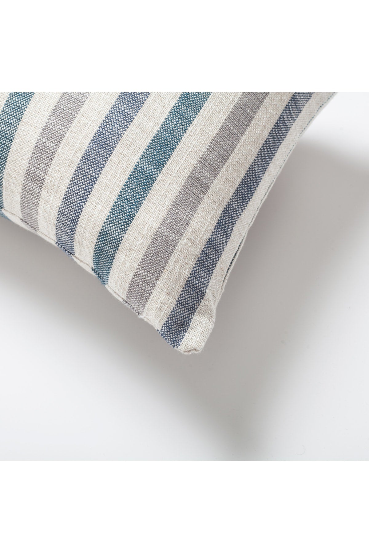 Capri | Blue Linen-Blend Neutral Striped Lumbar 12"x20" Throw Pillow Cover