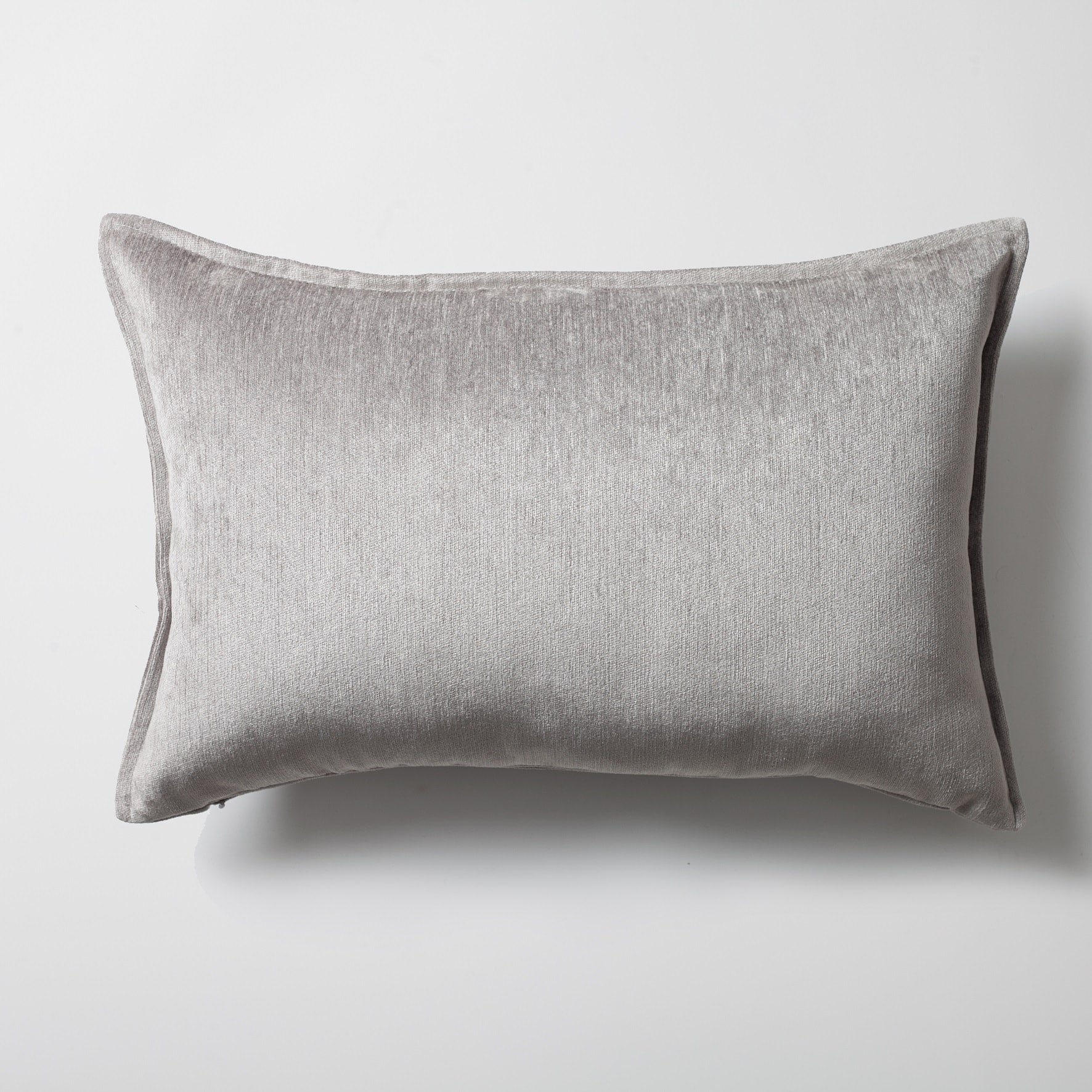 Eliza | Gray Textured Velvet-Look Flanged Lumbar 16''x24'' Throw Pillow Cover
