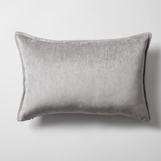 Eliza | Gray Textured Velvet-Look Flanged Lumbar 16''x24'' Throw Pillow Cover