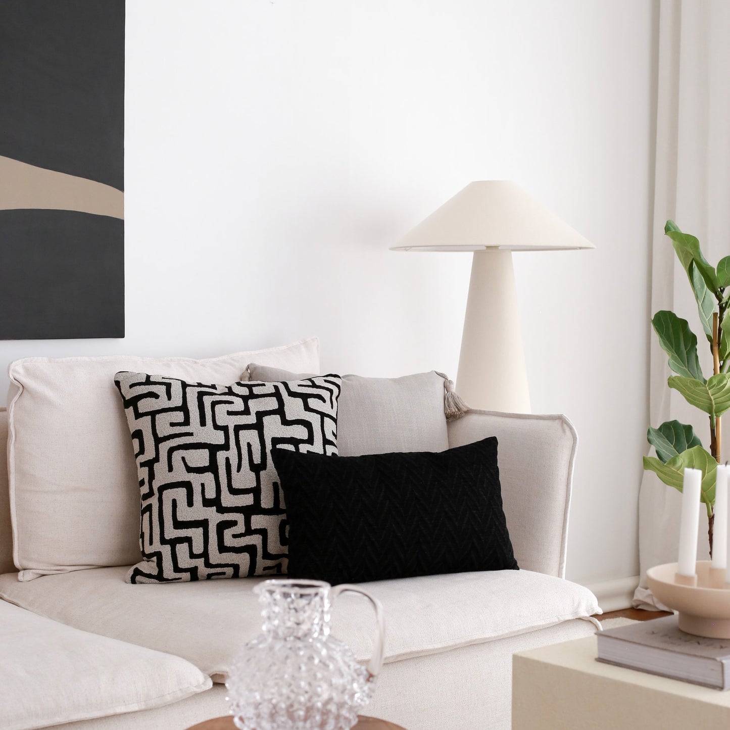 Norm | Black Boucle Textured Geometric Maze Square 20''x20'' Throw Pillow Cover