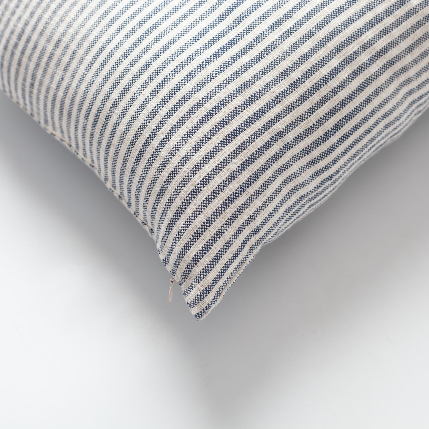 Zuma | Navy Blue Stripe Neutral Linen-Blend Square 18"x18" Throw Pillow Cover