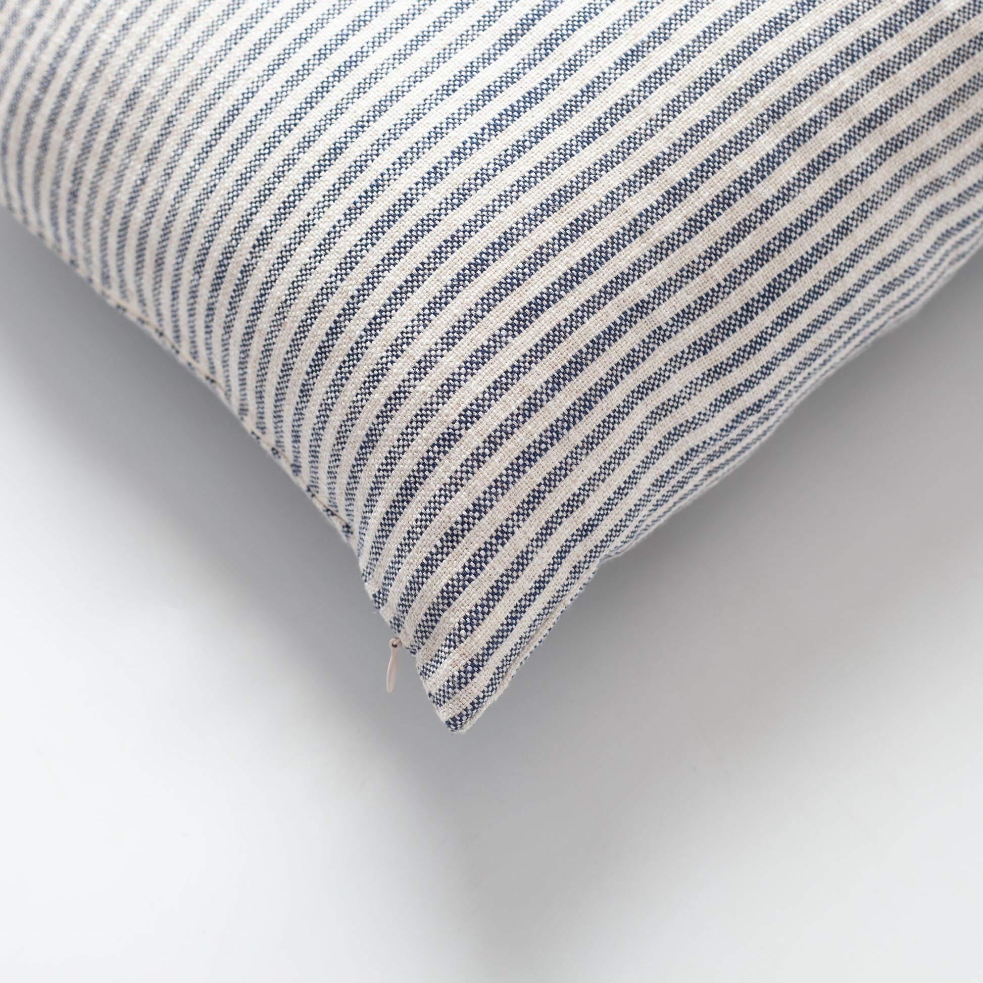 Zuma | Navy Blue Stripe Neutral Linen-Blend Square 18"x18" Throw Pillow Cover