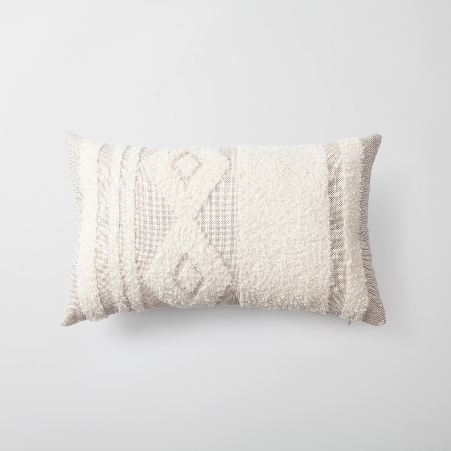 Quba | Neutral Linen Cozy Striped Boho Lumbar 12''x20'' Throw Pillow Cover