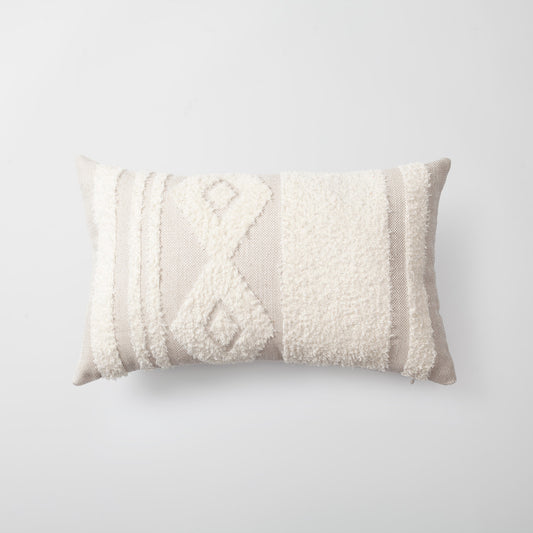 Quba | Neutral Linen Cozy Striped Boho Lumbar 12''x20'' Throw Pillow Cover