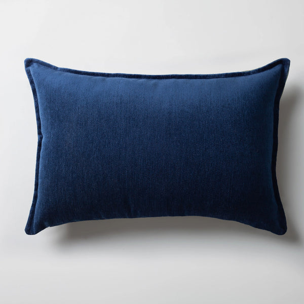 Navy blue textured velvet-look flanged lumbar throw pillow cover 16"x24"