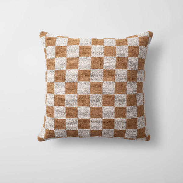 Mustard yellow boucle woven checkered square throw pillow cover 18"x18"