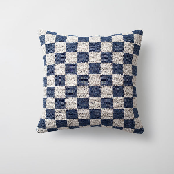 Navy blue boucle woven checkered square throw pillow cover 18"x18"