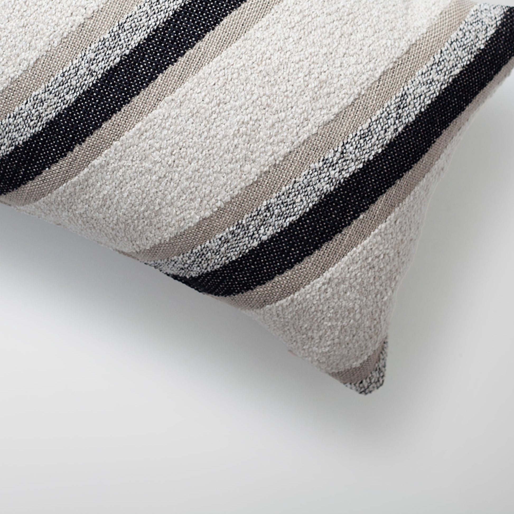 Oblique | Black and White Striped Boucle Textured Lumbar 12''x20'' Throw Pillow Cover