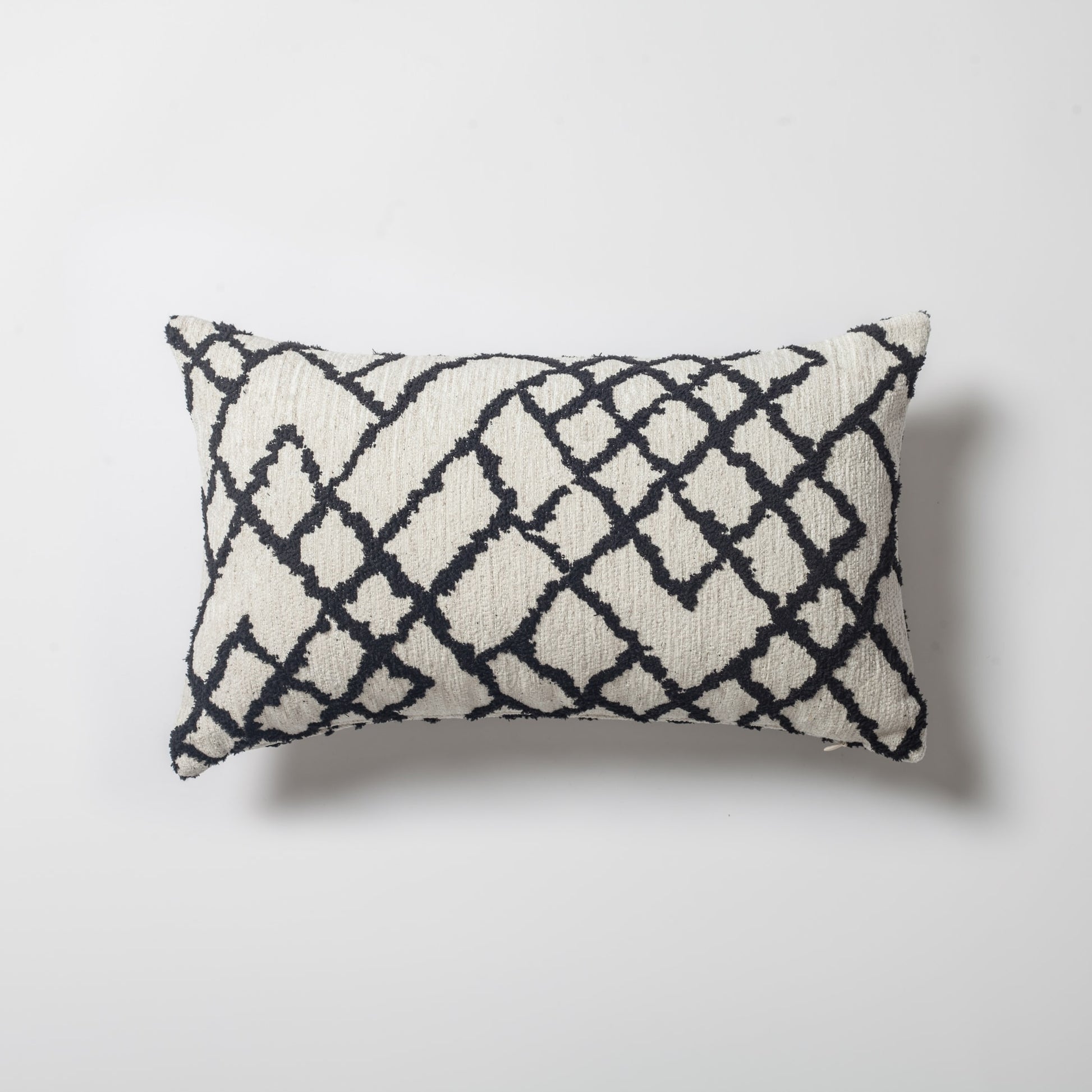 Maya | Black and White Kilim Patterned Tribal Boho Textured Lumbar 12''x20'' Throw Pillow Cover