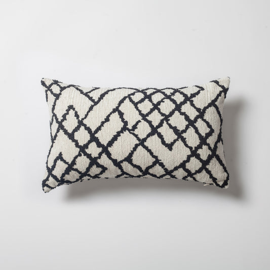 Maya | Black and White Kilim Patterned Tribal Boho Textured Lumbar 12''x20'' Throw Pillow Cover