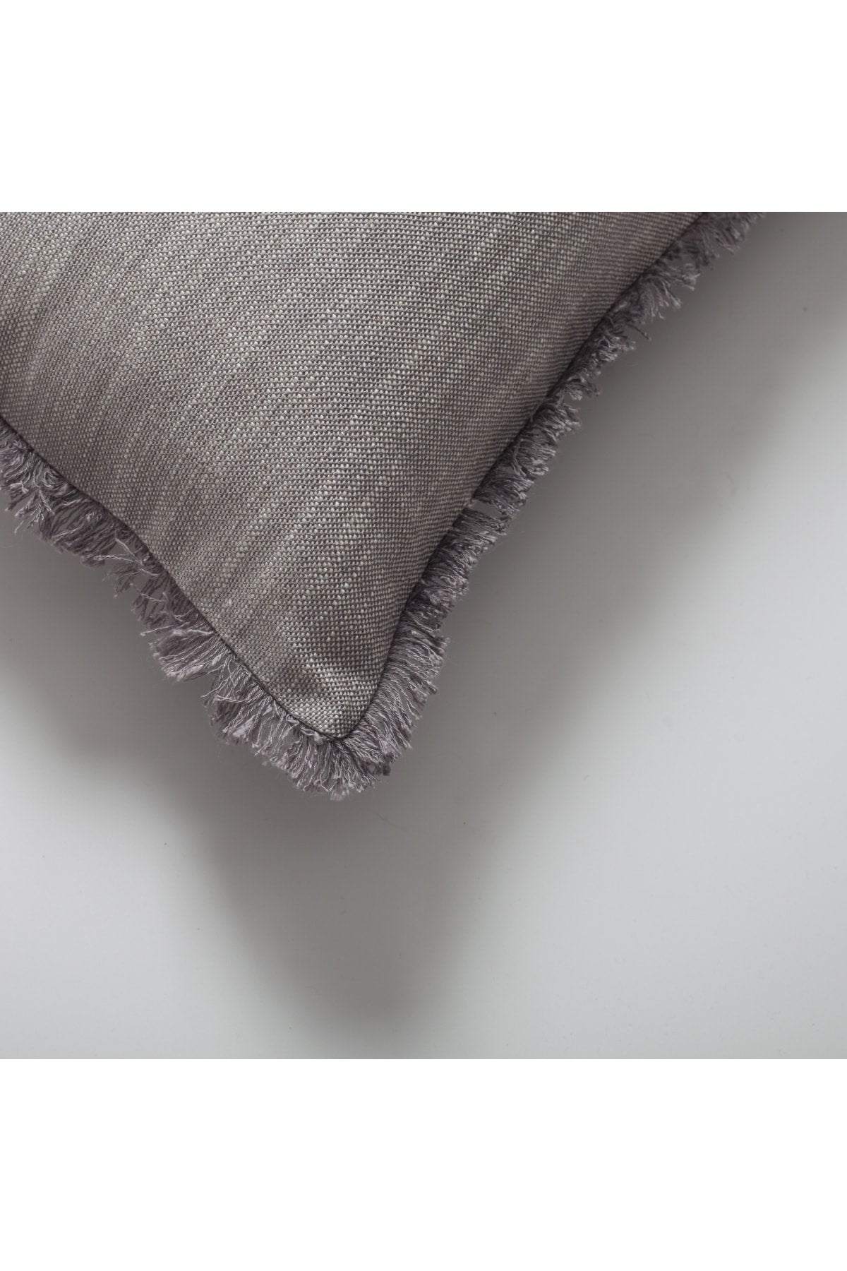 Soho | Light Gray Neutral Solid Linen-Blend Fringed Lumbar 12''x20'' Throw Pillow Cover