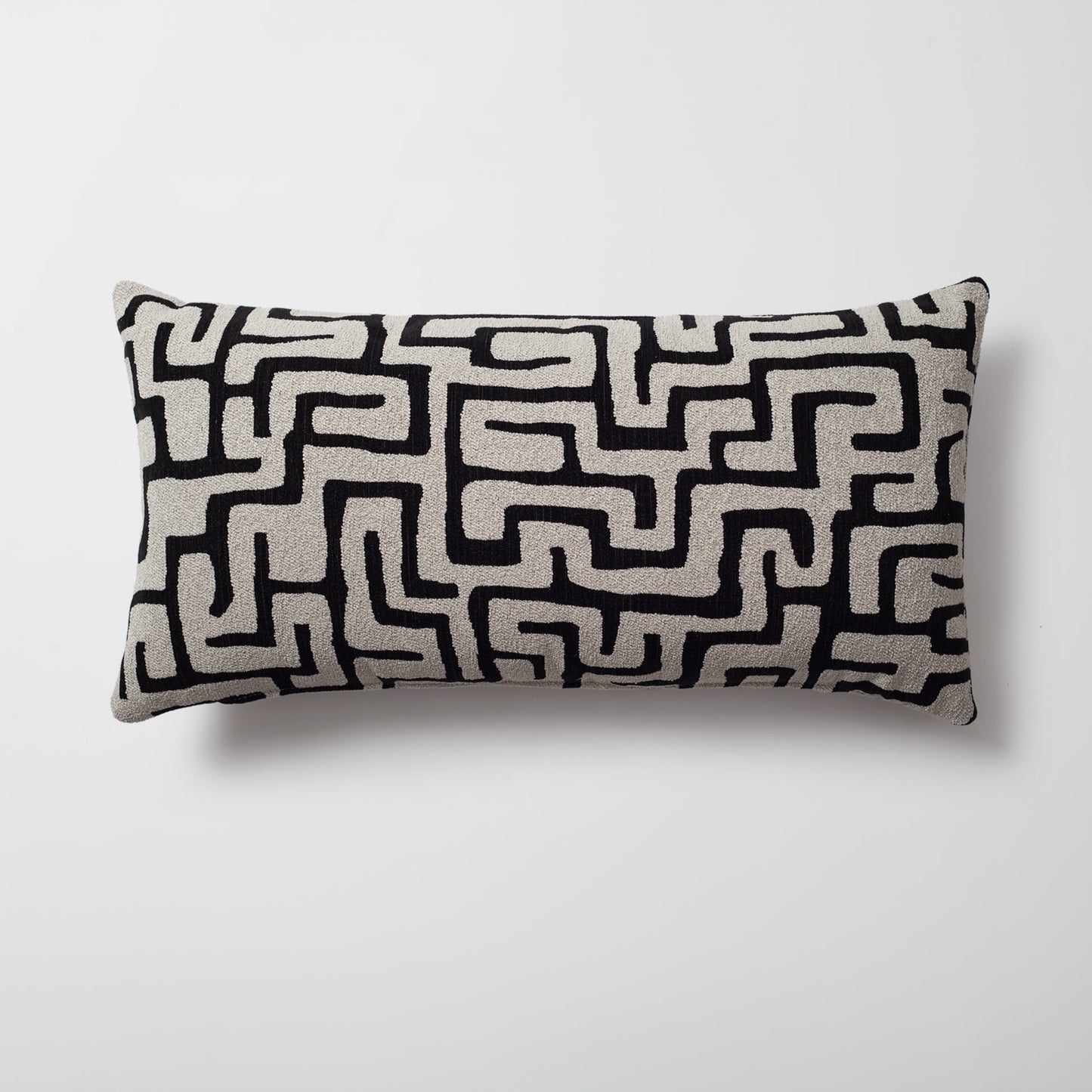 Norm | Black Boucle Textured Geometric Maze Long Lumbar 14"x28" Throw Pillow Cover