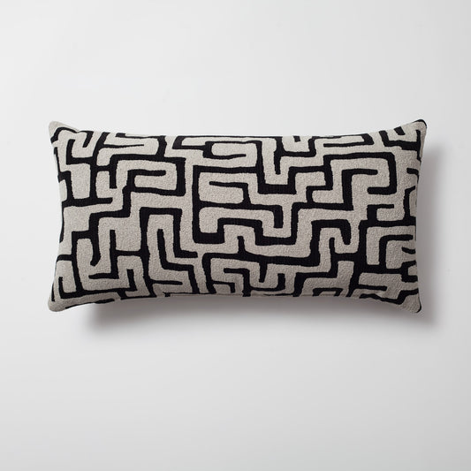Norm | Black Boucle Textured Geometric Maze Long Lumbar 14"x28" Throw Pillow Cover