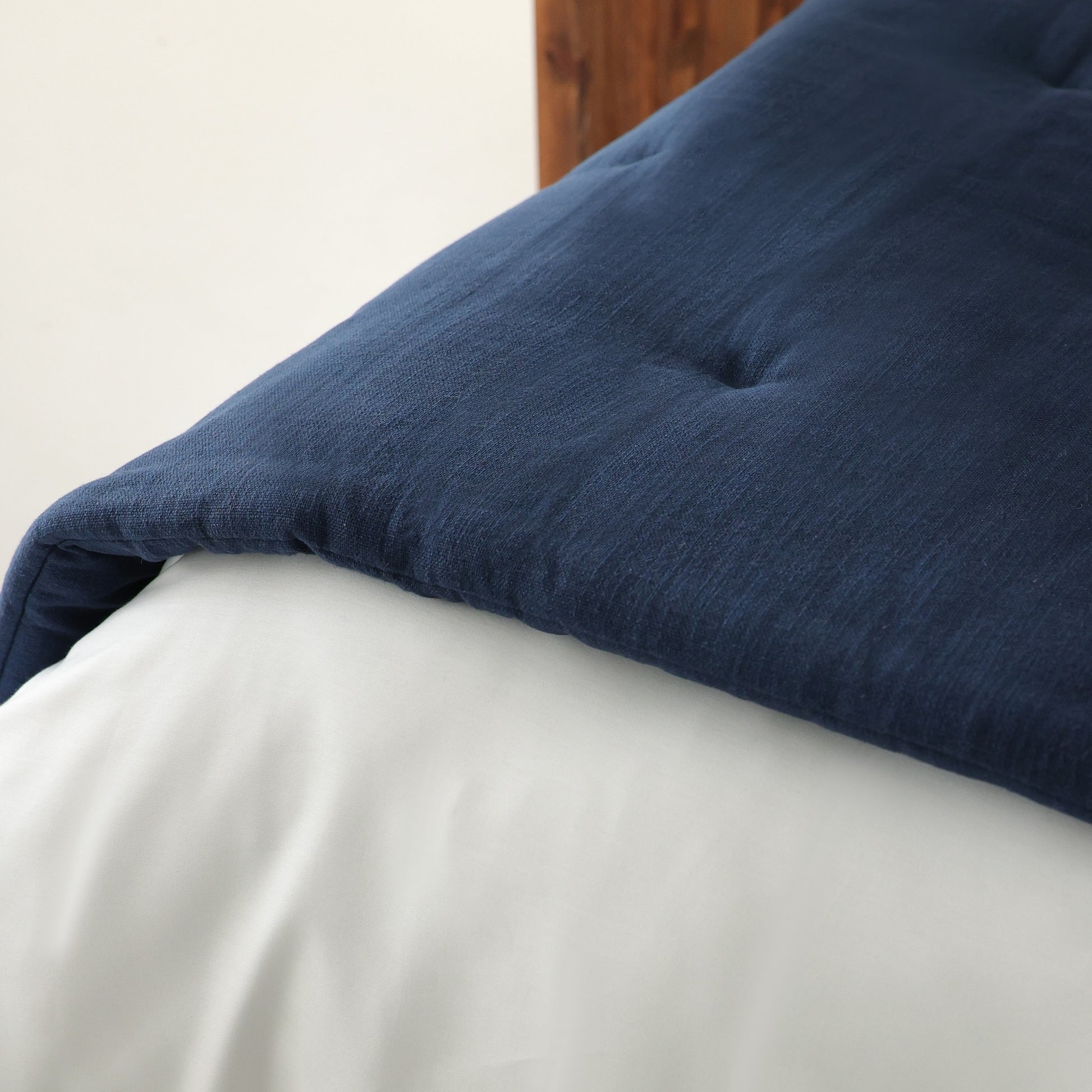 Loom Bed Runner | Navy Blue Neutral Linen Blend