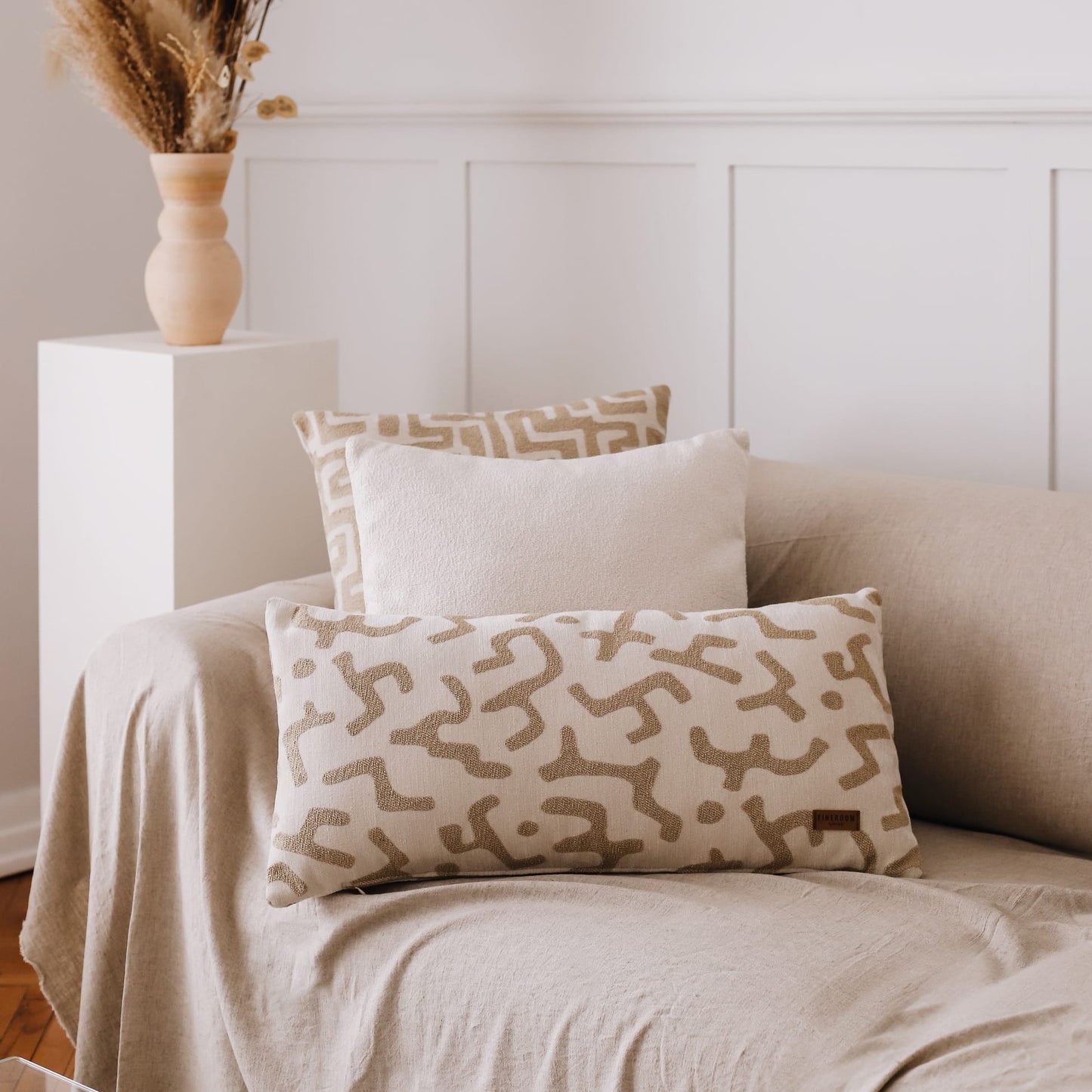 Nandos | Neutral African Mud Cloth Design Boucle Textured Long Lumbar 14"x28" Throw Pillow Cover