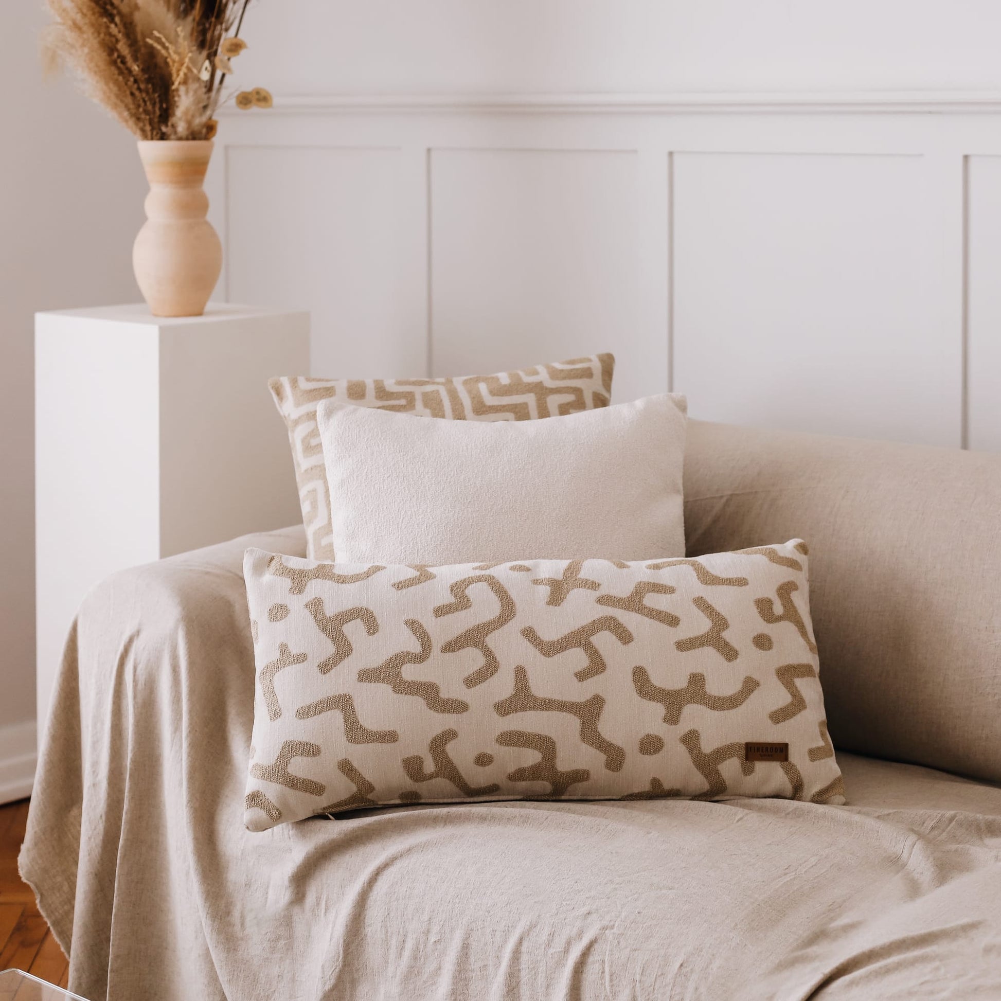 Nandos | Neutral African Mud Cloth Design Boucle Textured Long Lumbar 14"x28" Throw Pillow Cover