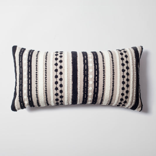Nomad | Black and White Linen Striped Long Lumbar 14"x28" Throw Pillow Cover