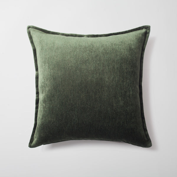 Green textured velvet-look flanged square throw pillow cover 20"x20"