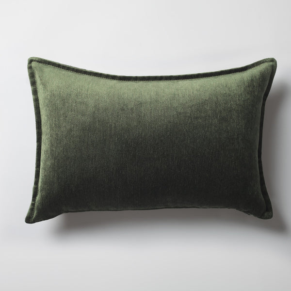 Green textured velvet-look flanged lumbar throw pillow cover 16"x24"